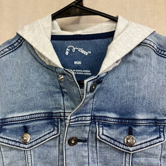 NWT Art Class Boys Size M8 Light Blue Stretch Hood Long Sleeve Denim Jacket - Picture 9 of 14